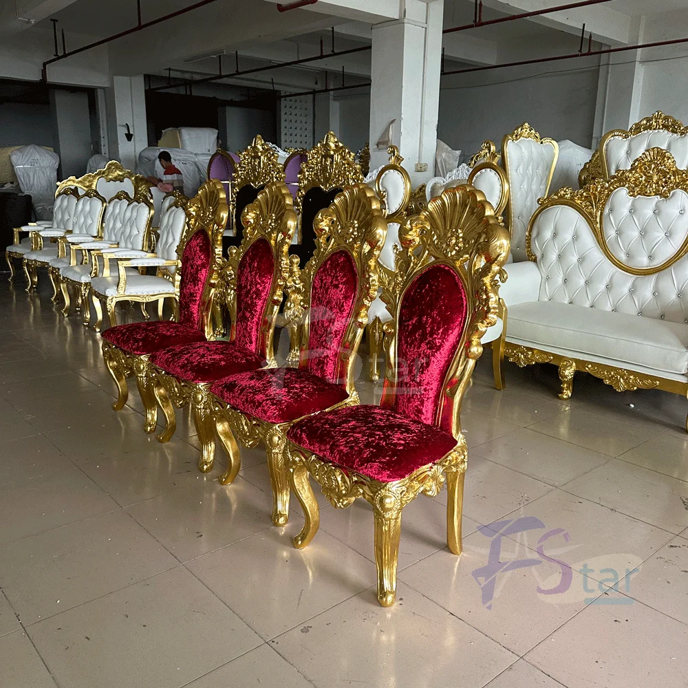 4pcs Wholesale Cheap High Back King Throne Chair for Sale Royal Gold Classic Throne Chair