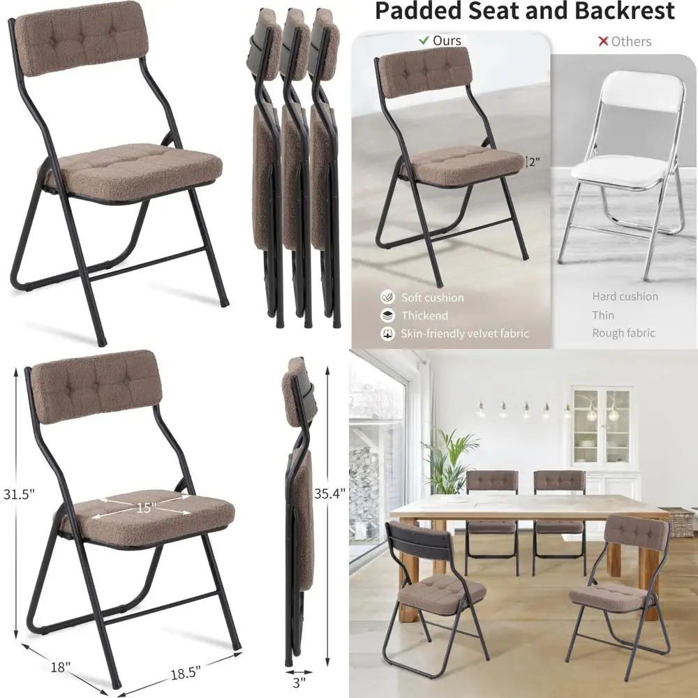 Padded Folding Chairs 4-Pack - Cushioned, Portable Dining Chairs for Kitchen, Extra Guest Seating Solutions