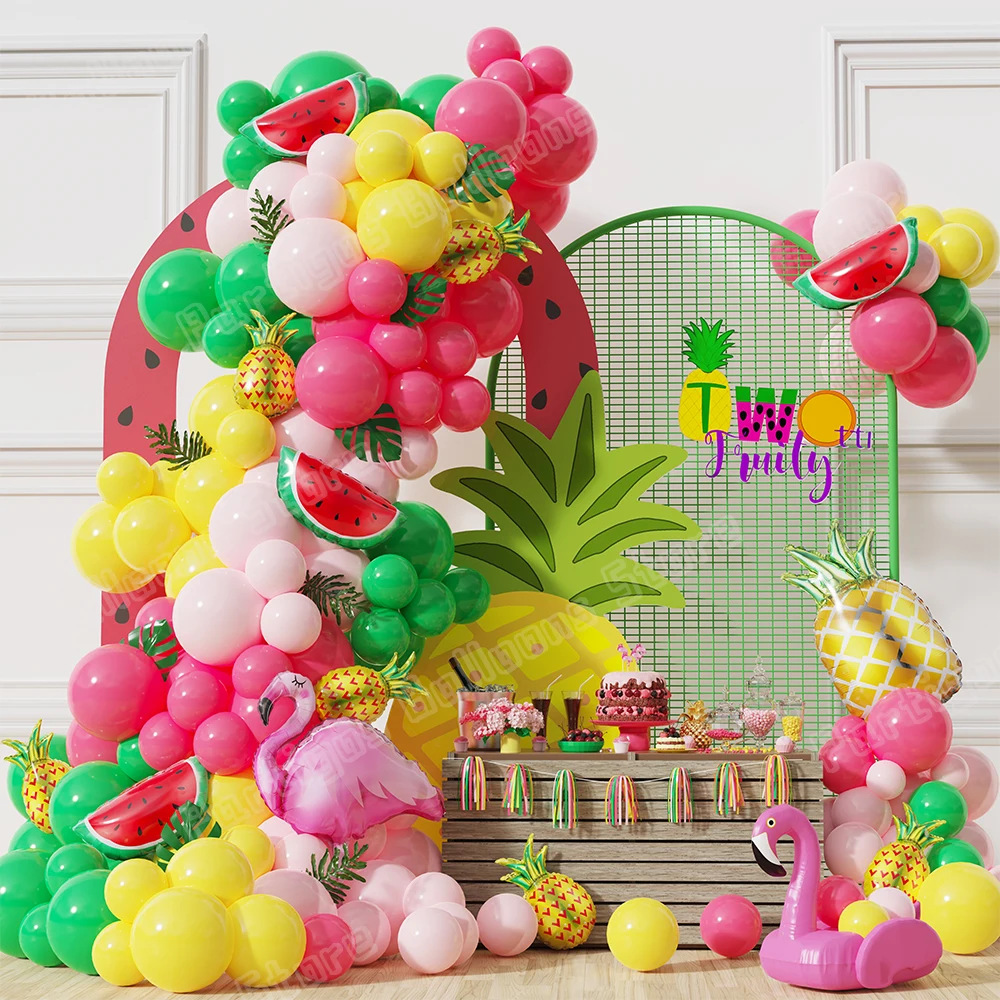 

132pcs Hawaiian Flamingo Balloon Garland Arch Watermelon Fruit Foil Globals Tropical Summer Beach Party Decoration Baby Shower