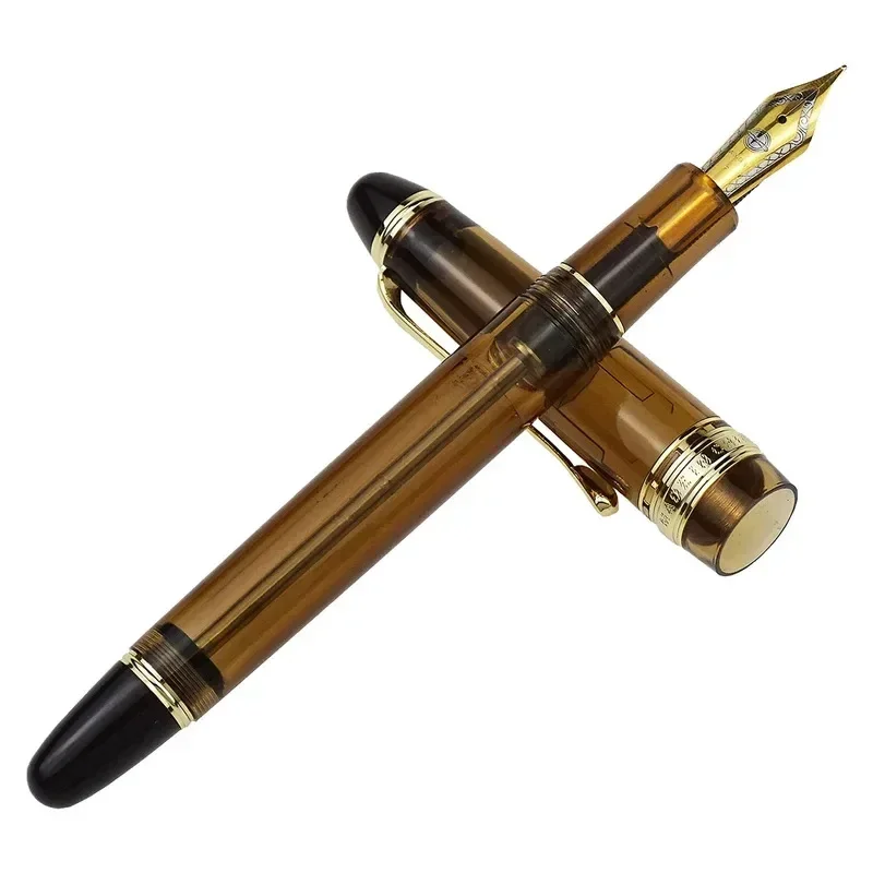 New Yongsheng 699 Vacuum Filling Fountain Pen Transparent Brown Acrylic With Box - EF/ Fine / Medium Nib Office Gift