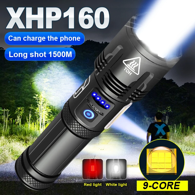 1200000 Lumens XHP160 Super Bright Led Flashlights USB Rechargeable XHP120 Flash Light Torch XHP50 Powerful Tactical Flashlight