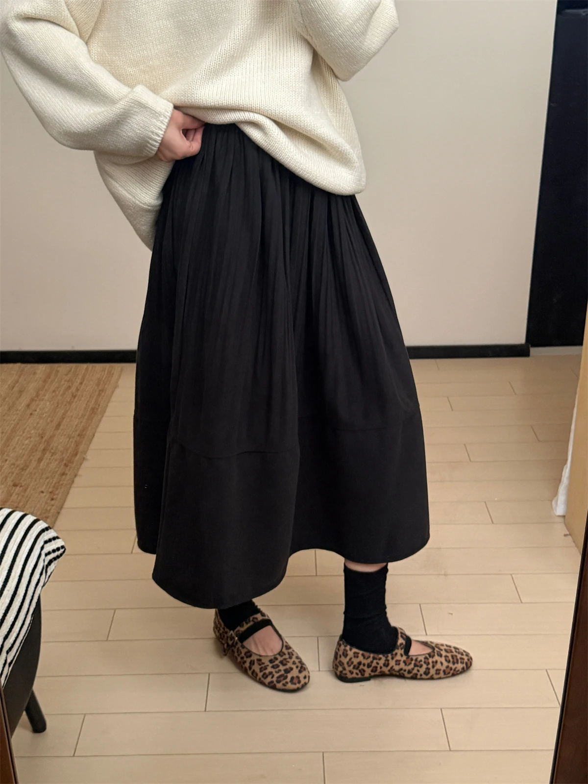 Korean Artistic Style Woolen Half Skirt Women's Autumn New Slimming Vintage Large Skirt Warmth Inner  Cotton Elastic Waist