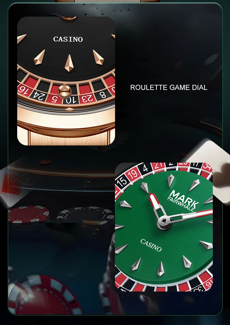 ساعة مارك فيرويل كوارتز للرجال 43 ملم ساعة يد 30 متر مقاومة للماء مضيئة لعبة الروليت