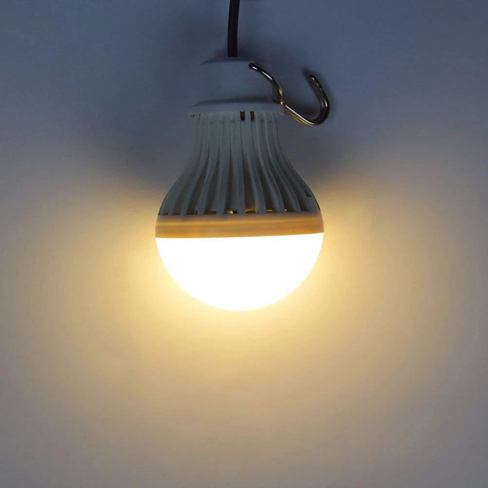 

USB LED Bulb Light 5W Warm White for Camping Hiking Room Kitchen Garage with USB Cord Hook Emergency Lamp LED Bulb
