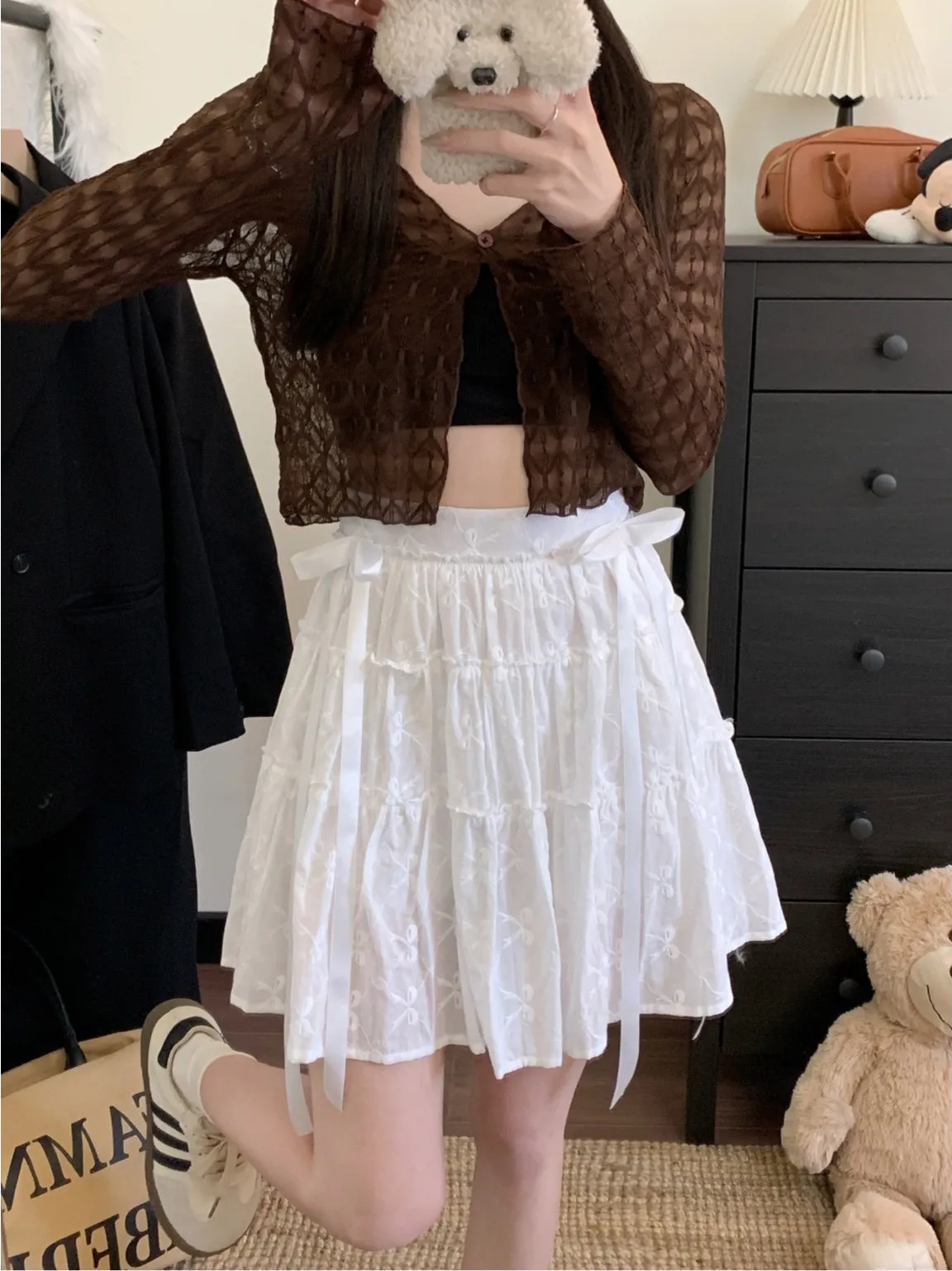 

plus Size Knot A-Line Skirt High Waist Loose Fit Slimming Sweet Stylish Summer New Arrival Women's Skirt