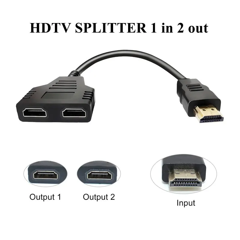 Splitter HDTV 1 in 2 Out 1080P HD Adapter Male to 2 Female Head Adapter HDTV Male to Female Conversion Cable 25CM