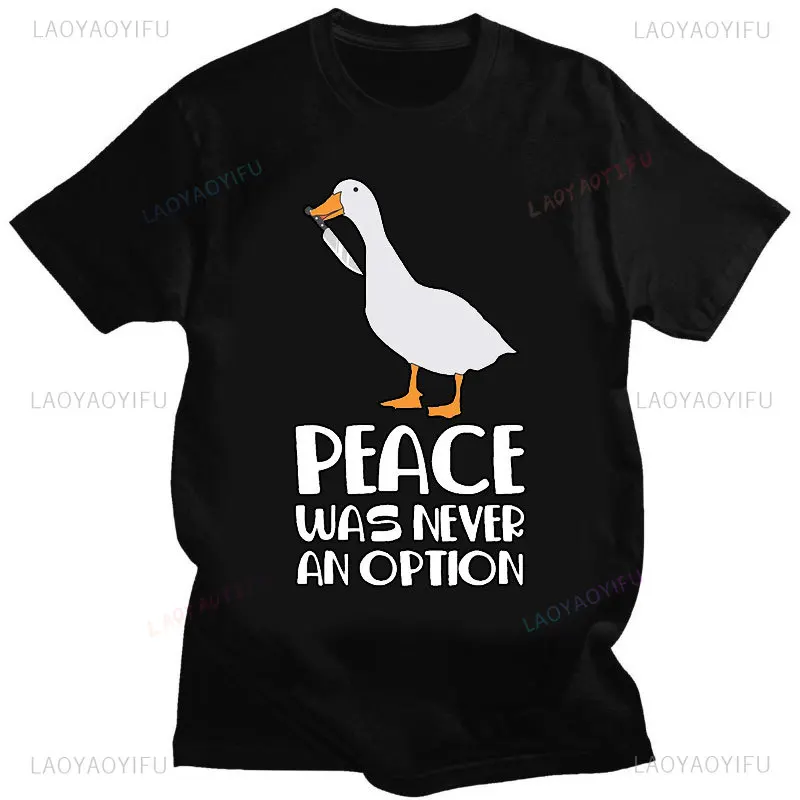 Peacewas Never An Option Printing T-shirt Funny Cartoon Duck Graphic T Shirts Man Women Summer Fashion Cotton Short-sleev Tshirt