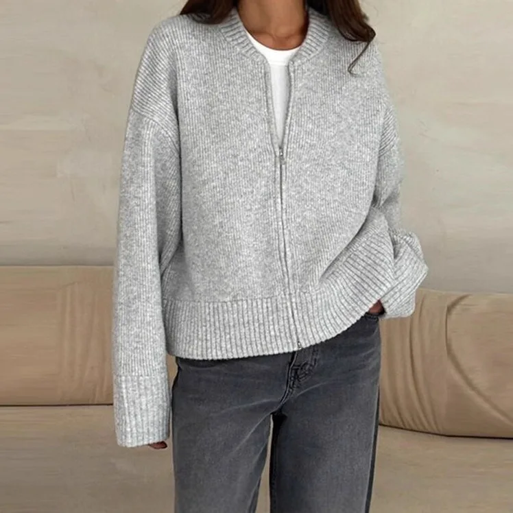 Women Zip‑Up Loose Knit Cardigan Jacket Casual Long Sleeve Sweater Coat Autumn Winter Daily Street Outerwear For Ladies