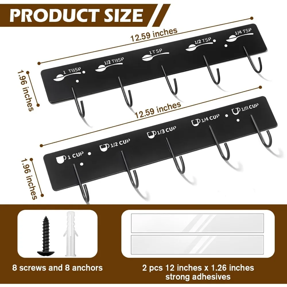 2 Pack Measuring Cups and Spoons Hanging Rack, Black Hanging Cups and Spoons Rack, Space Saving Kitchen Utensil Holder