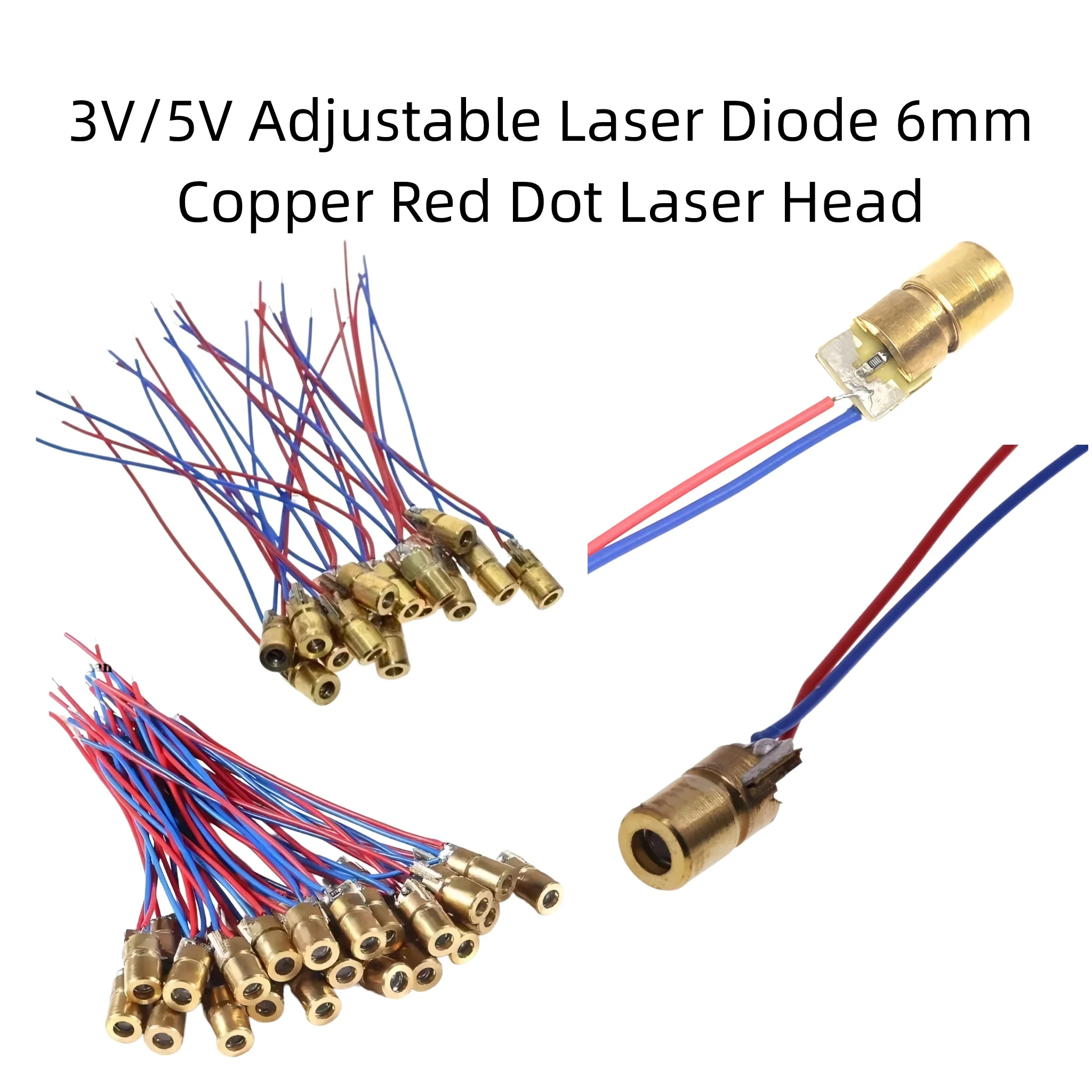 6mm Copper Red Dot Laser Head 3V/5V Adjustable Focus Laser Diode Module Red Dot Laser for Positioning Marking DIY