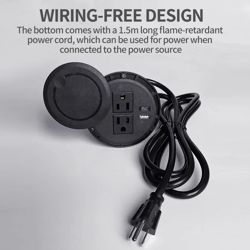 Desktop adapter Multifunctional 2US Socket with USB Type-C  Recessed Desktop Plug Round Socket