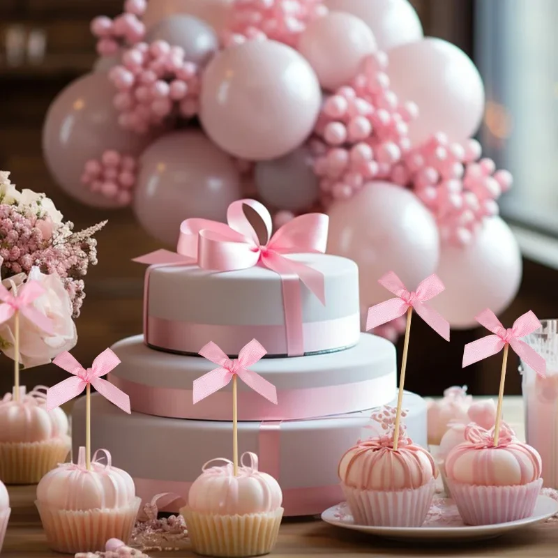 القوس الوردي كب كيك القبعات العالية للأطفال الفتيات حفلة عيد ميلاد كعكة توبر الديكور استحمام الطفل الزفاف العازبة لوازم الحفلات