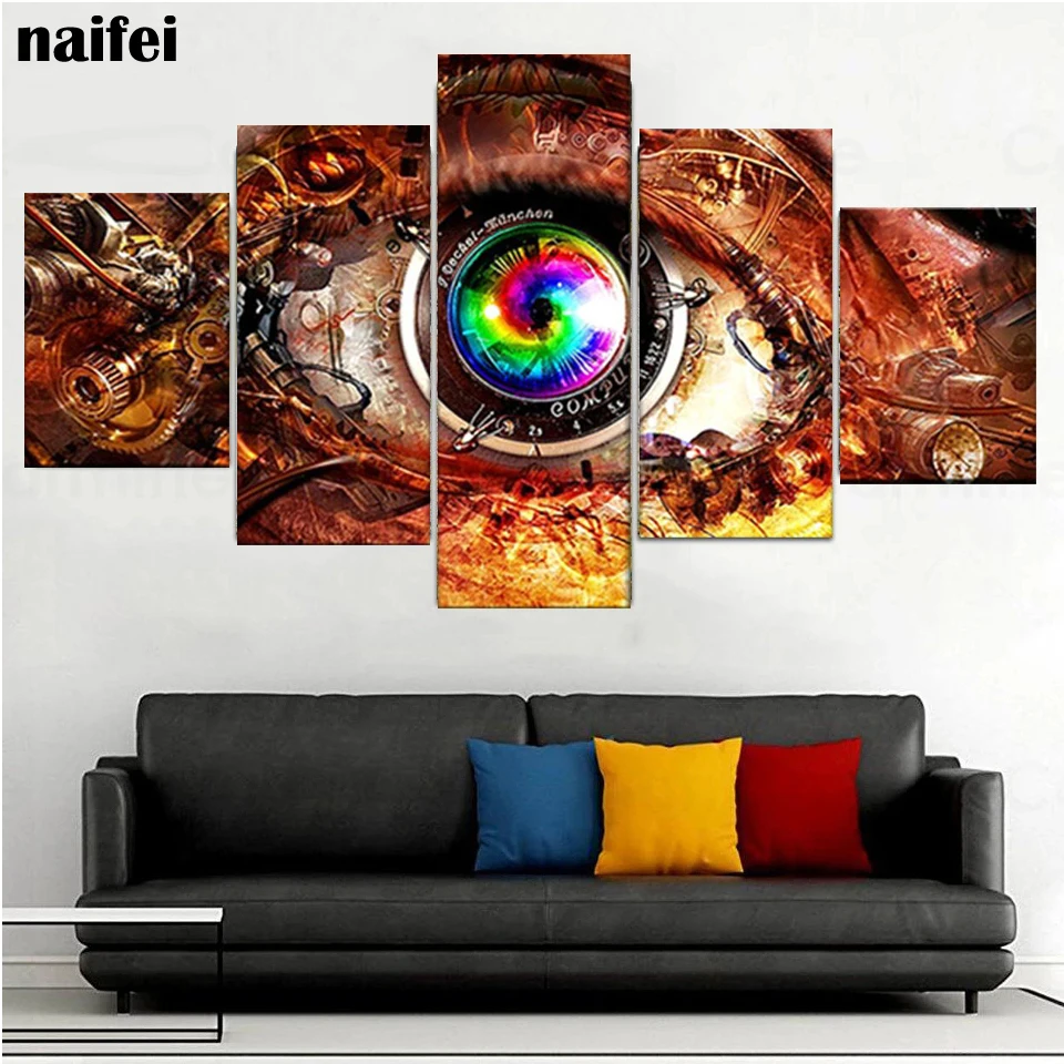 

5 Piece Abstract Eyes diy diamond painting Mechanical gear clock full square round drill mosaic Diamond Embroidery colorful art