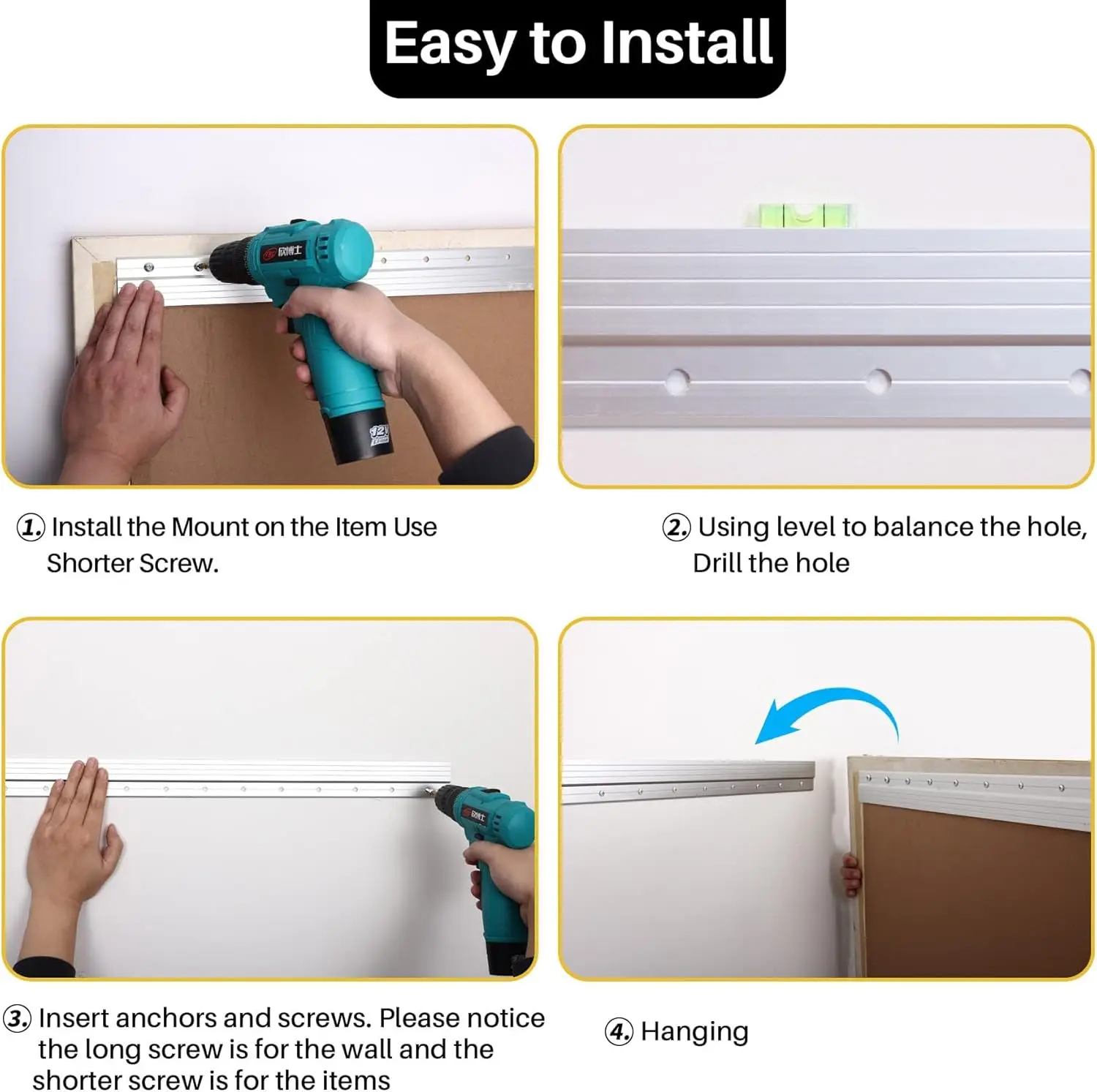 Colgador de tacos franceses de 30 pulgadas, 16 pares, Kit para colgar cuadros de aleación de aluminio resistente, Clips de barra Z, montaje en pared, carga de 200 libras Inte