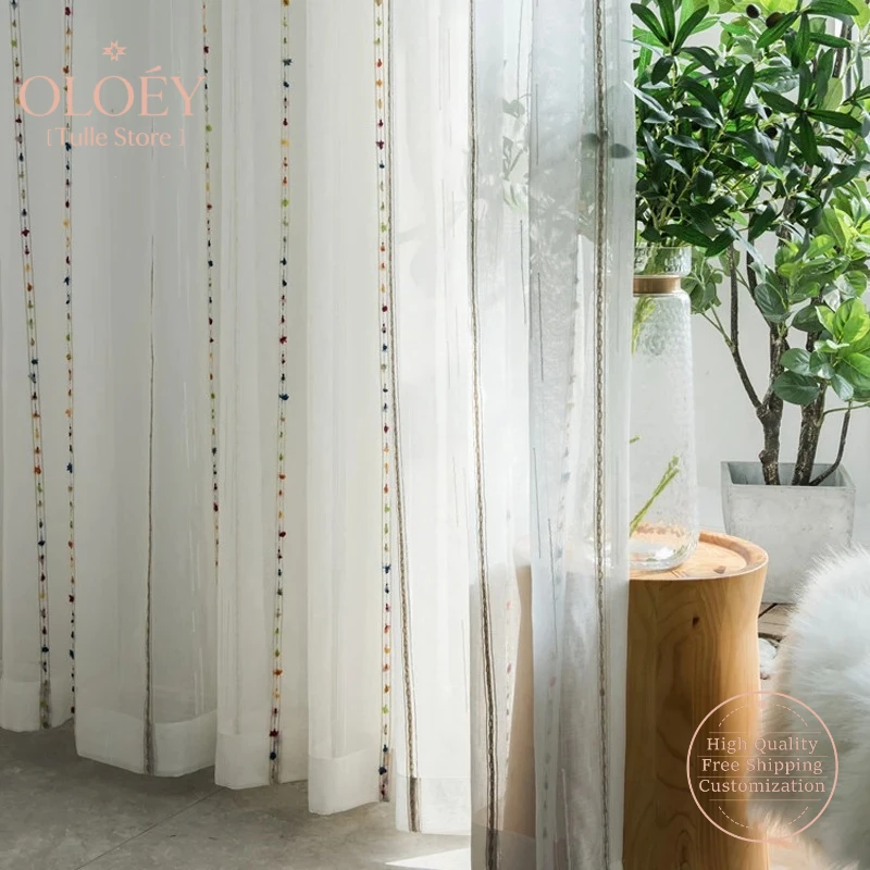 

Elegant 3D Striped Tulle Curtain for Bedroom Living Room Custom Size Sheer Voile Window Panels Embroidered Home Decoration Drape