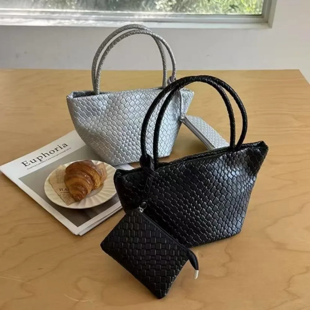 حقيبة يد منسوجة منقوشة لخريف وشتاء 2025 حقيبة دلو نسائية جديدة راقية ذات سعة كبيرة