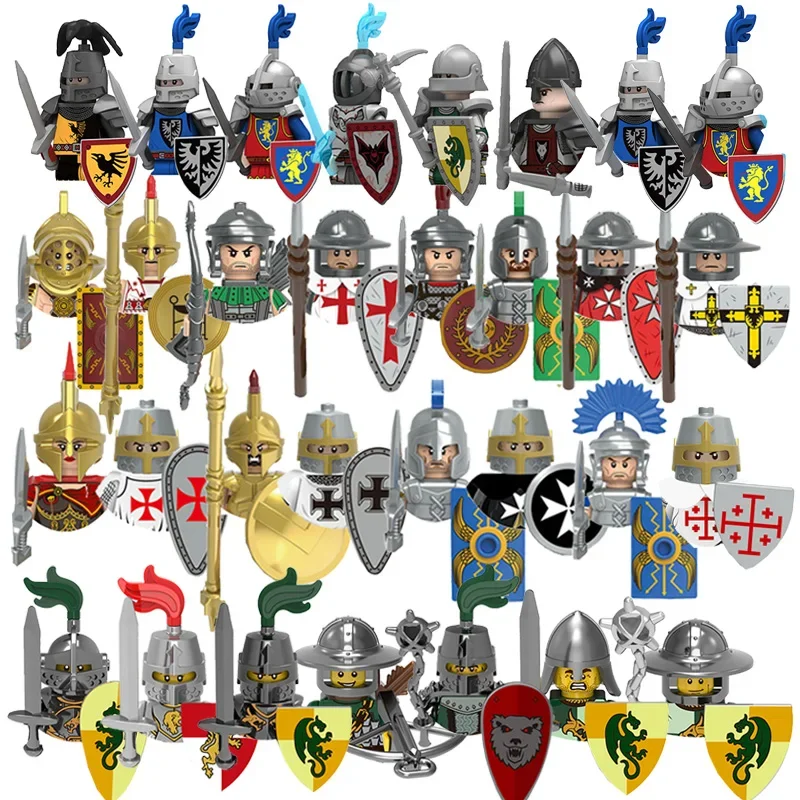 Kids Toys Medieval Military Figures Series Roman Soldiers Black Eagle Knight Reinstall Archers Spartan Warrior Weaponry Blocks