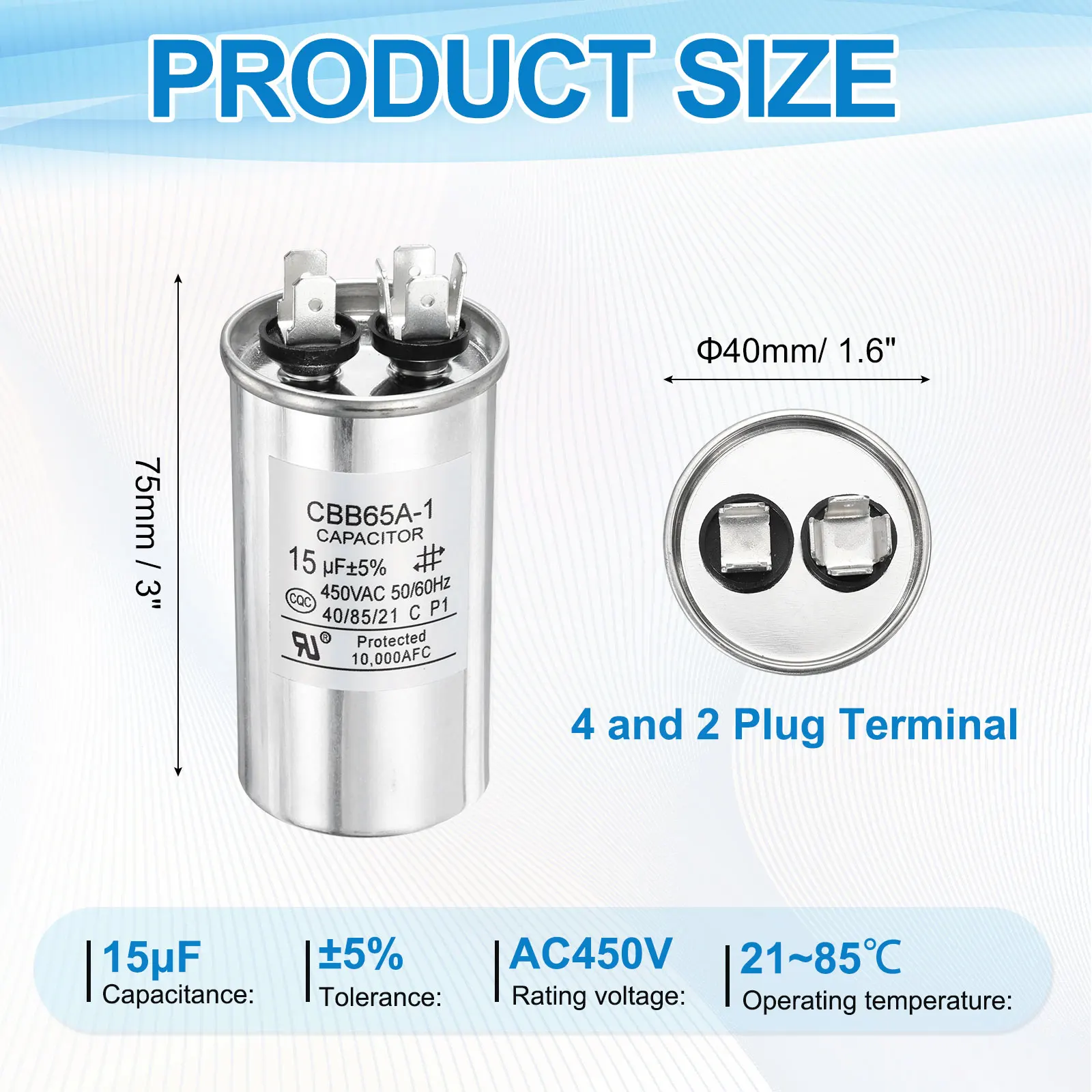 1/2Pcs CBB65 Capacitor 15-100uF 450V Run Round Capacitor for AC Electric Motor Start HVAC Compressor Generator Heat Pumps