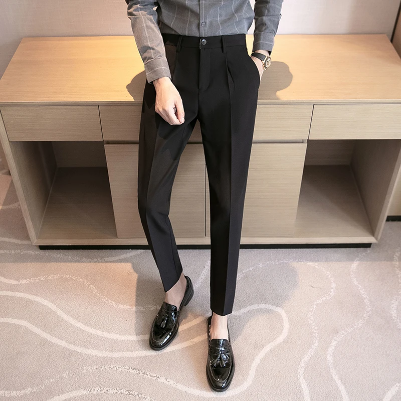 

Белые повседневные брюки для мужчин, весенне-летние, прямого кроя, длиной 9/10, легкие, роскошные, модные, деловые, повседневные, универсальные