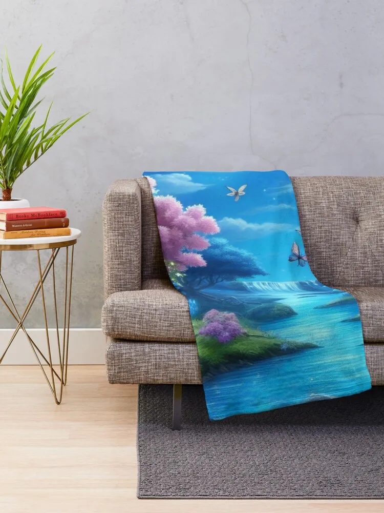 Moonlit Enchantment Magical Waterfall and Luminous Floral Gardens Under a Starry Sky Throw Blanket Baby sofa bed Blankets