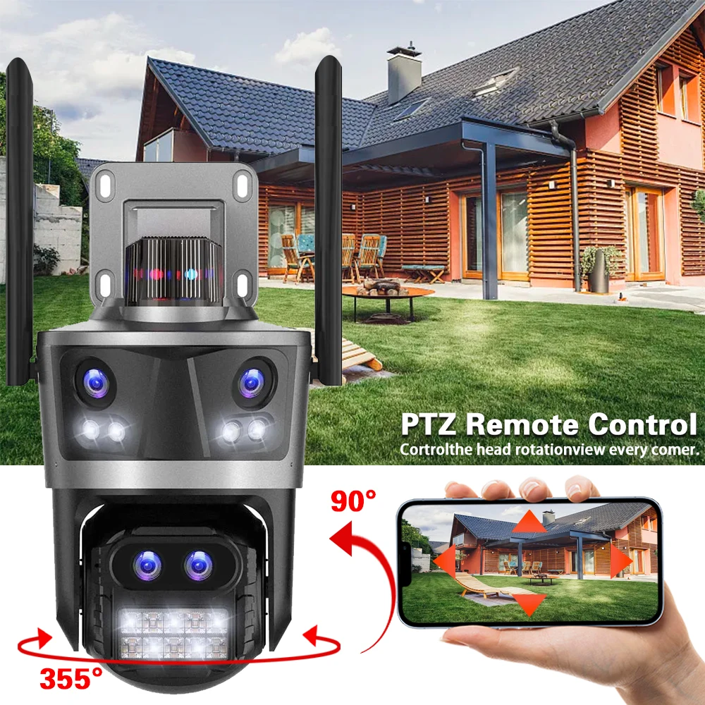 16MP 8K WiFi IP Camera Outdoor Four Lens Four Screen Security Camera Auto Tracking 8X Zoom CCTV  ICsee Surveillance