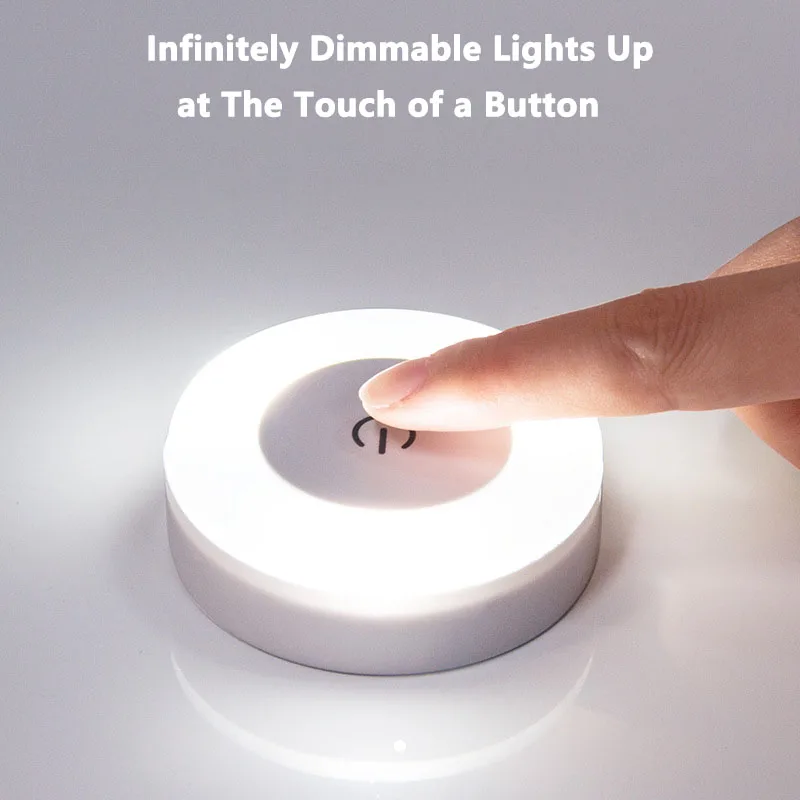 Mini LED Touch Sensor Light USB Energy Saving Light Rechargeable Kitchen Bedroom Magnetic Wall Light Round Portable Night Lights