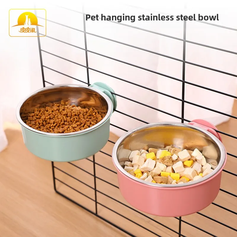 

Dog Feeder Hanging Stainless Steel Dog-Cage Pet Dogs Bowl For Eating And Drinking, Anti-Tipping Fixed Hangings Single Cat Bowls