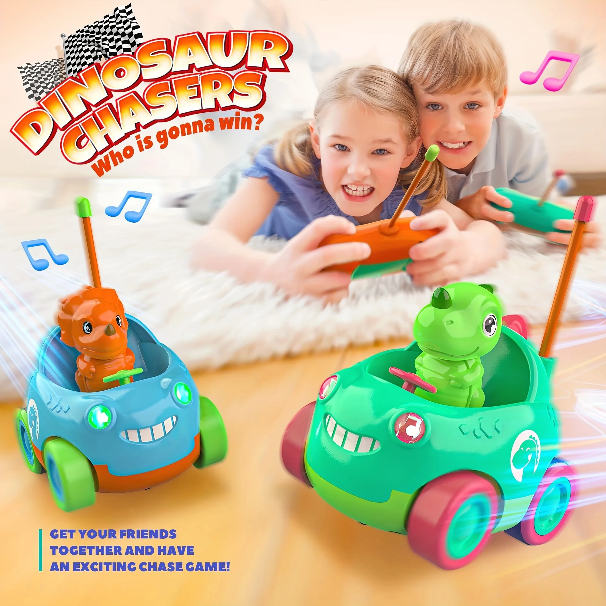 Dinosaur RC Car for Toddlers with Lights & Music, Cartoon Electric Toy Vehicle - 2CH , Gift for Kids Birthday Christmas