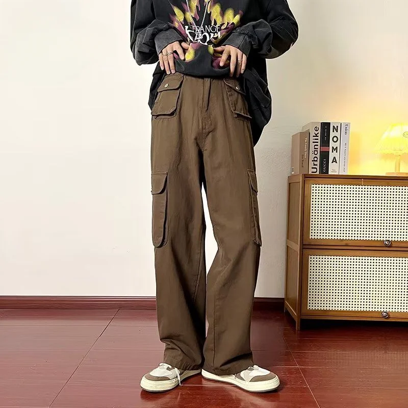 

Брюки-карго мужские свободного покроя, однотонные повседневные Прямые Широкие штаны, винтажные, H169, весна-лето 2023