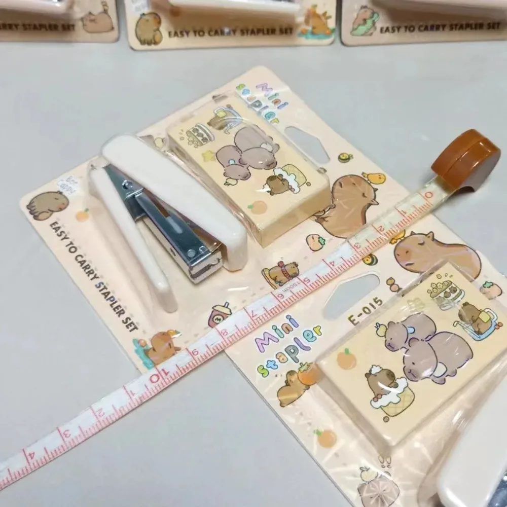 Mini Capybara Stapler Set Cartoon Animal Multi-functional Stapler Paper Clips File Organizer Push Clip
