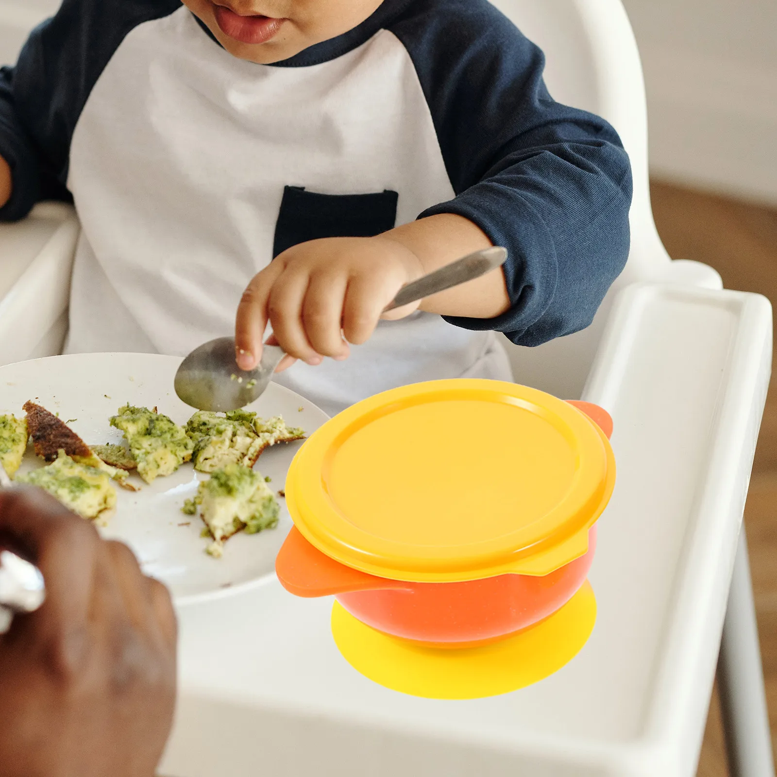 

Toddler Baby Suction Bowl Set Lid Straw Spoon Cleaning Brush PP Material ange Color Anti Scald Self Feeding Bowls