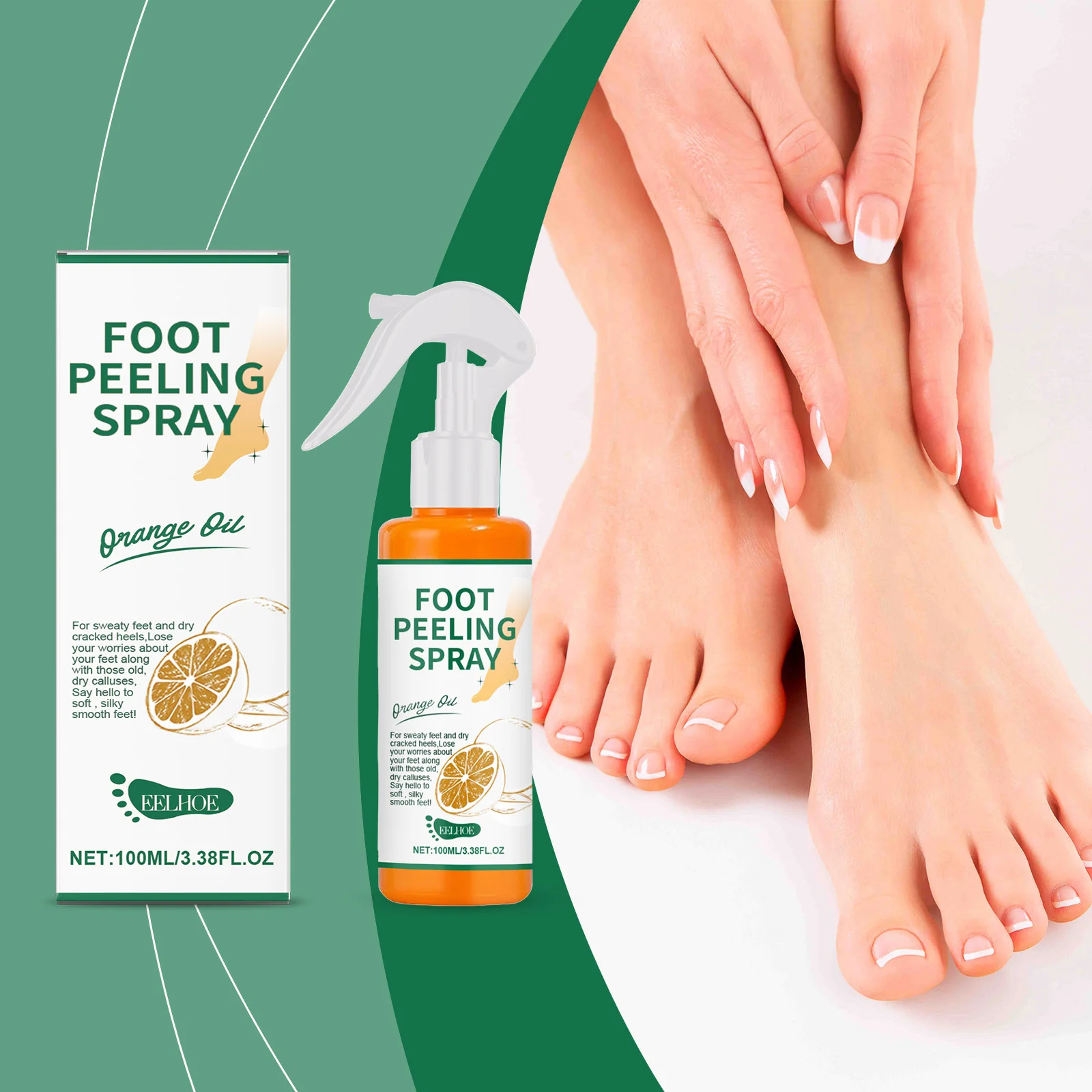 Green Tea & Citrus Foot Exfoliating Spray - Gentle Exfoliation for Calluses, Heels, Elbows & Knees, Refreshing Scented Foot Care
