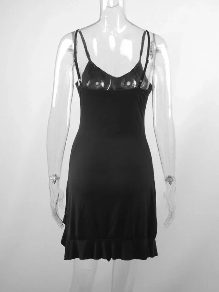 Mini vestido sem encosto sem mangas feminino, Dobras sem encosto, Bodycon, Split, Preto, Sexy, Elegante, Festa, Streetwear, Verão, Novo, 2022