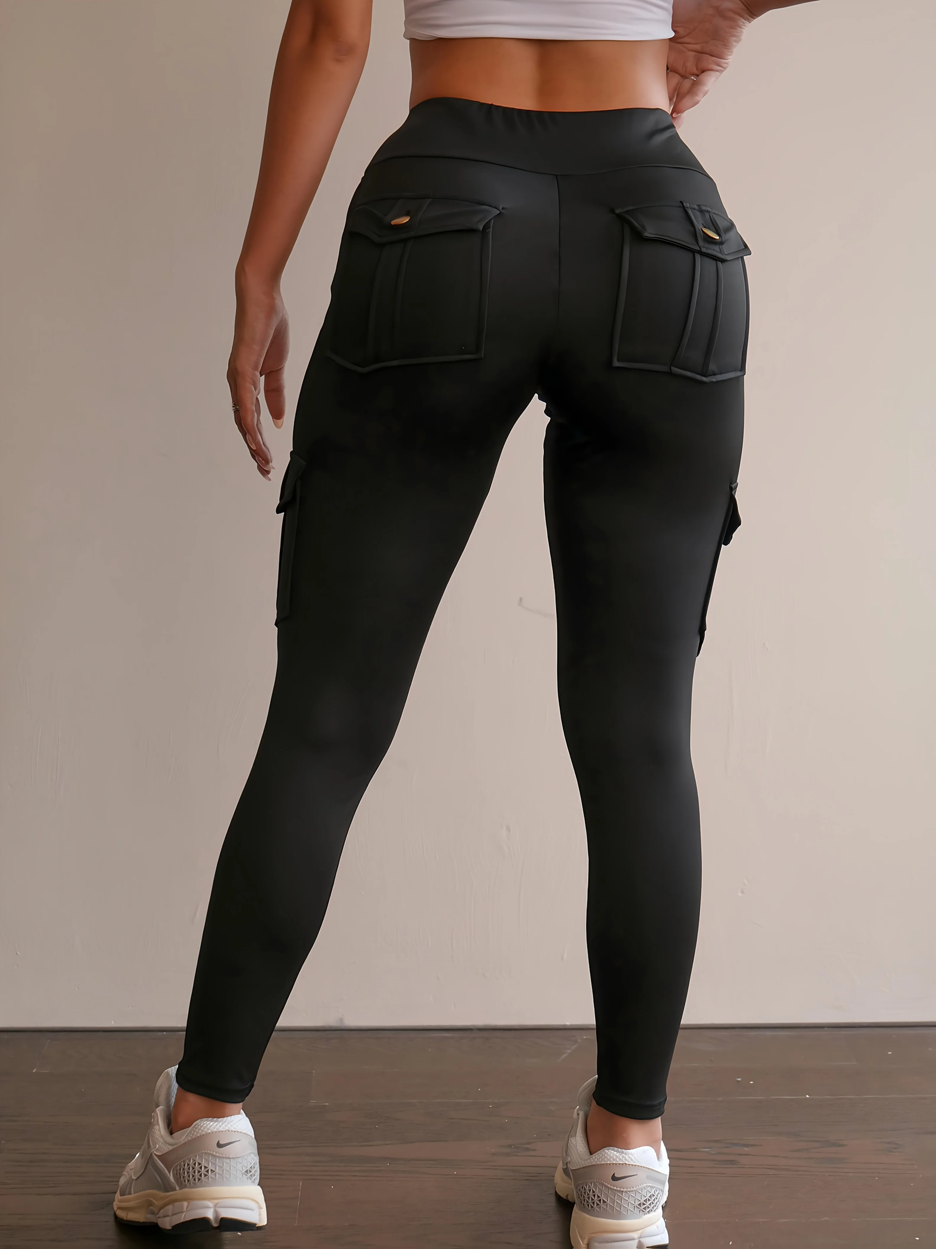 Women's High Waist Cargo Yoga Pants with Pockets, Butt Lifting Workout Leggings, Stretch Athletic Pants for Running Gym Fitness - view 4