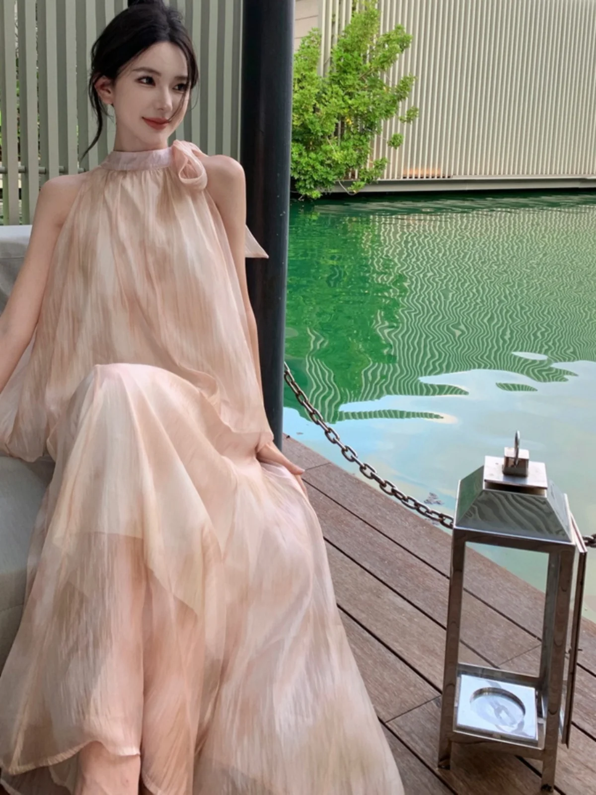 

Elegant Gentle Wind New Chinese Style Dyed Tied Blouse And Halter Skirt Two-Piece Set Summer Ladylike Fashionable Outfit