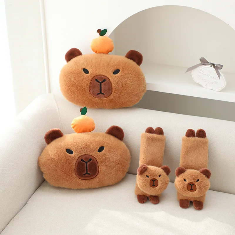 Car Headrest Neck Pillow Capybara Plush Shoulder Protection Cute Tissue Box Kawaii Car Decoration Of Car Supplies Plushie Gift