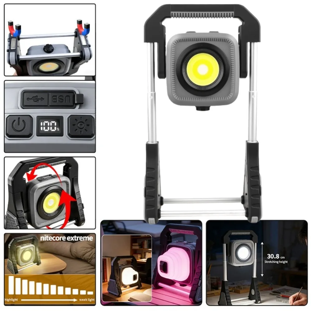 

Portable COB Work Light LED Camping Lantern Rechargeable Super Bright Flashlight 360°Rotating Retractable Emergency Work Lamp