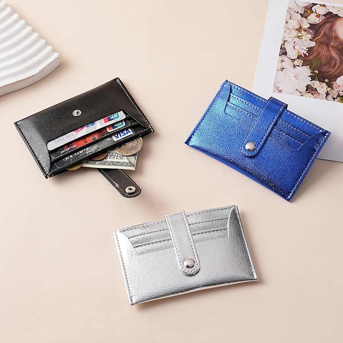 

Женский тонкий кошелек с держателем для карт, тонкий кошелек из искусственной кожи с несколькими слотами для кредитных карт, кошелек для монет, сумка
