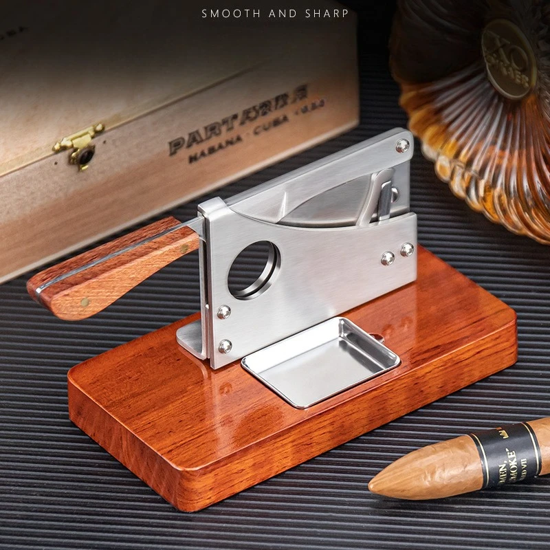 Multi-function Portable Tool Knife Bench Cigar Cutter Punch Knife Solid Wood Stainless Steel Rosewood Press Cigar Cutter