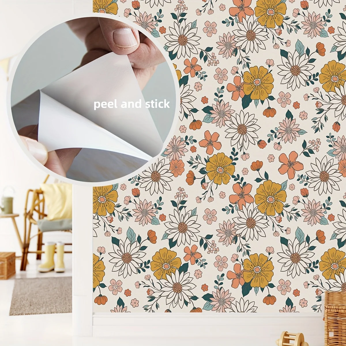 2PCS country style floral print pattern wall stickers thickened moisture-proof waterproof wallpaper self-adhesive peelable stick
