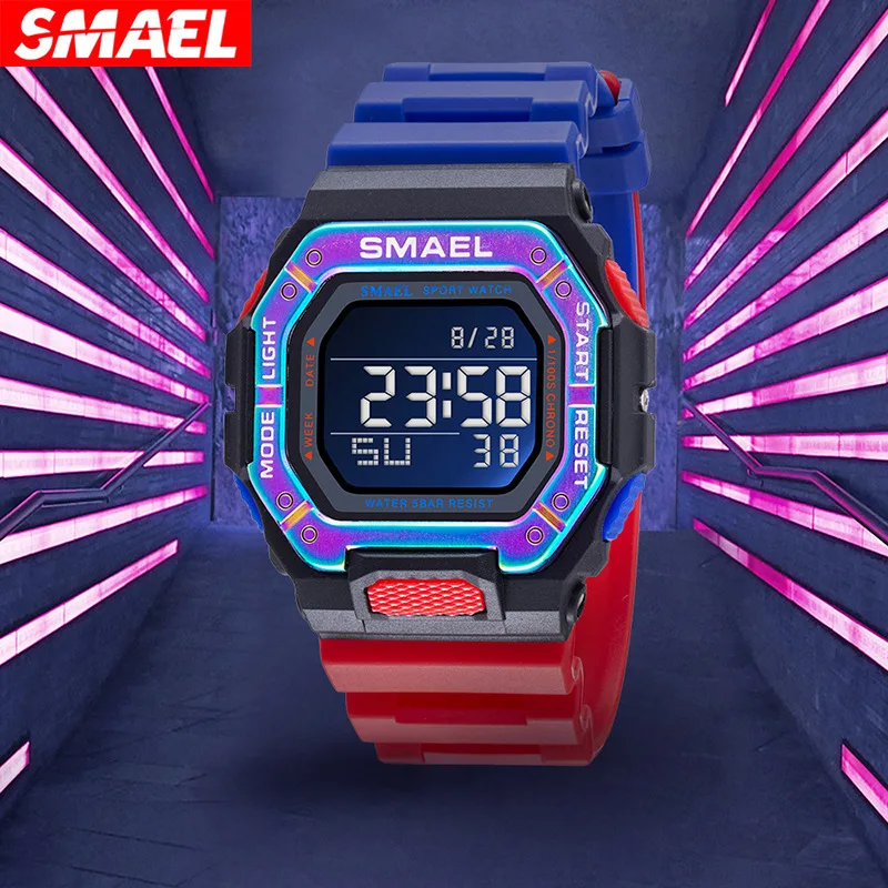 SMAEL SMAEL Orologio da coppia per studenti sportivi per il tempo libero Orologio elettronico luminoso impermeabile da 50 m con quadrante grande