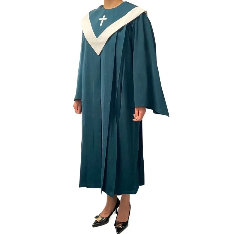 

Универсальная церковная мантия для хора с V-образной воротниковой лентой, вышивкой христианского креста, для взрослых, для религиозных служб, пасторских обрядов, крещения