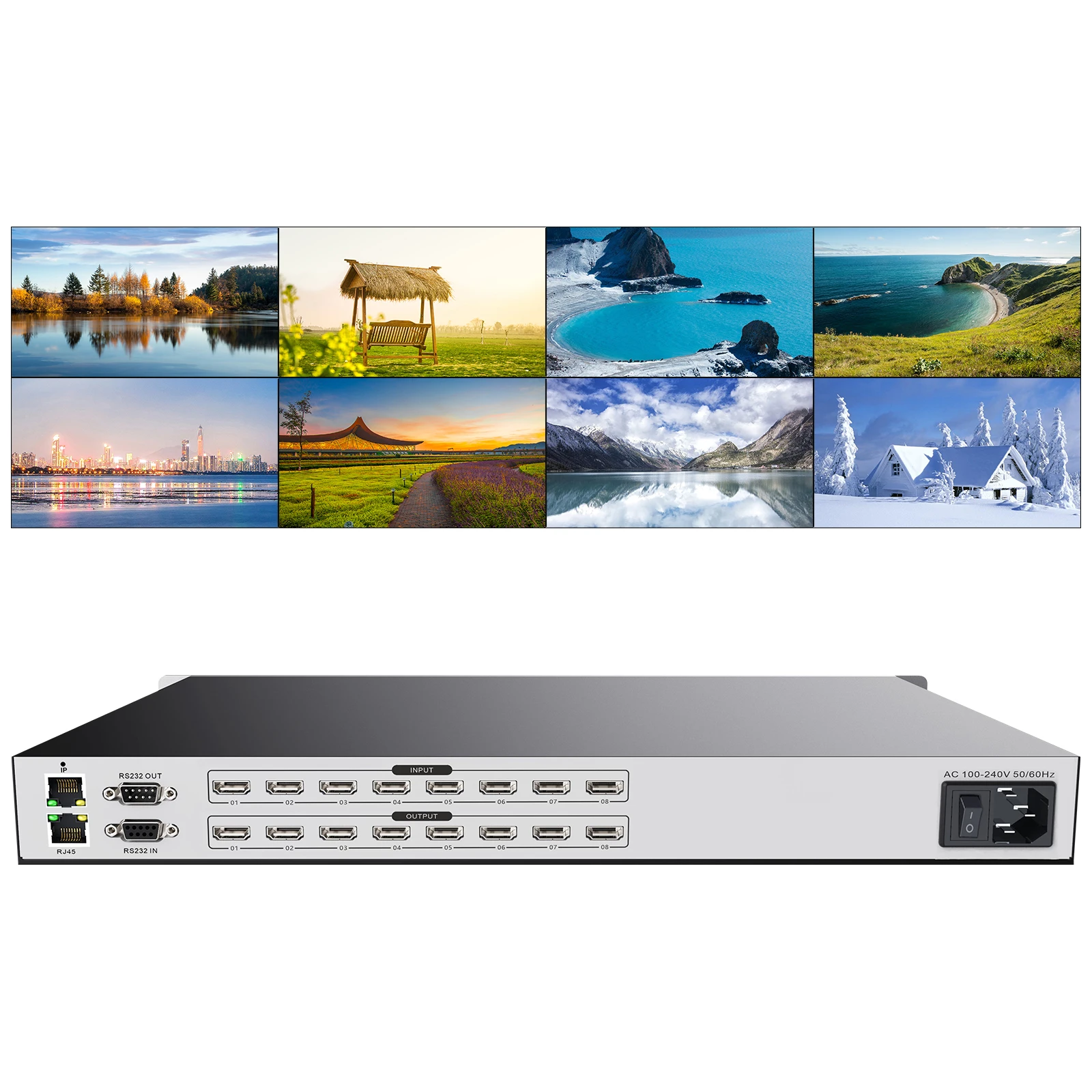 8 in 8 out Matrix Switcher 4kx2k@30Hz HDMI Matrix hdmi Switcher Support WEB Control Dolby Digital DTS-HD Master Audio Playback