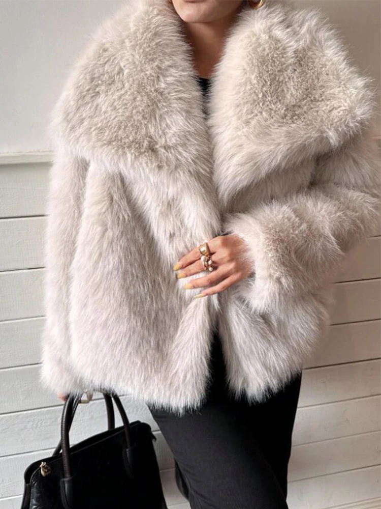 Winter-Frühlings-Kunstpelzjacken für Damen, modische Revers-Jacke mit langen Ärmeln, flauschig, warm, locker geschnitten, Damenjacke, lässige neue Oberbekleidung