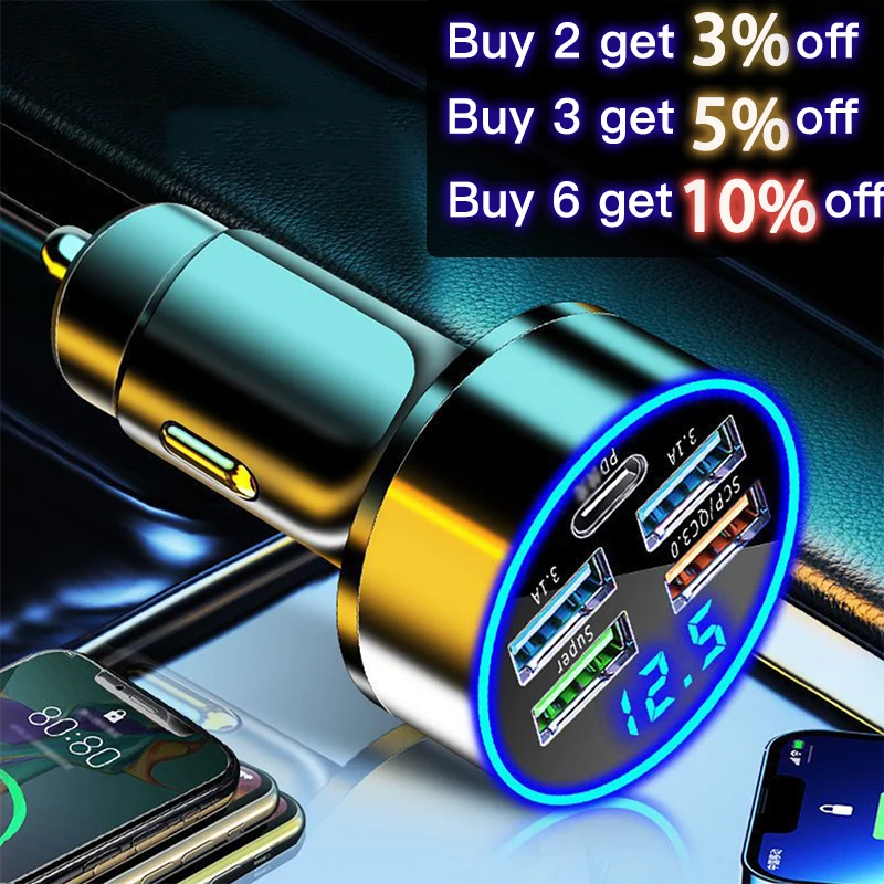 150W Usb Type C Car Charger Fast Charging PD QC3.0 USB C Car Phone  Adapter in Car Charger for Car