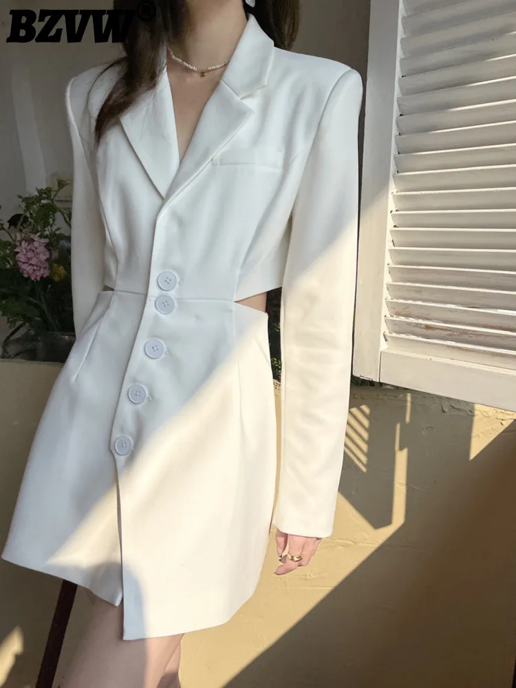 

BZVW Korean Blazer Dress For Women Notched Single Breatsed Solid Color Show Waist Personalized Dresses 2024 Autumn New 25A8771