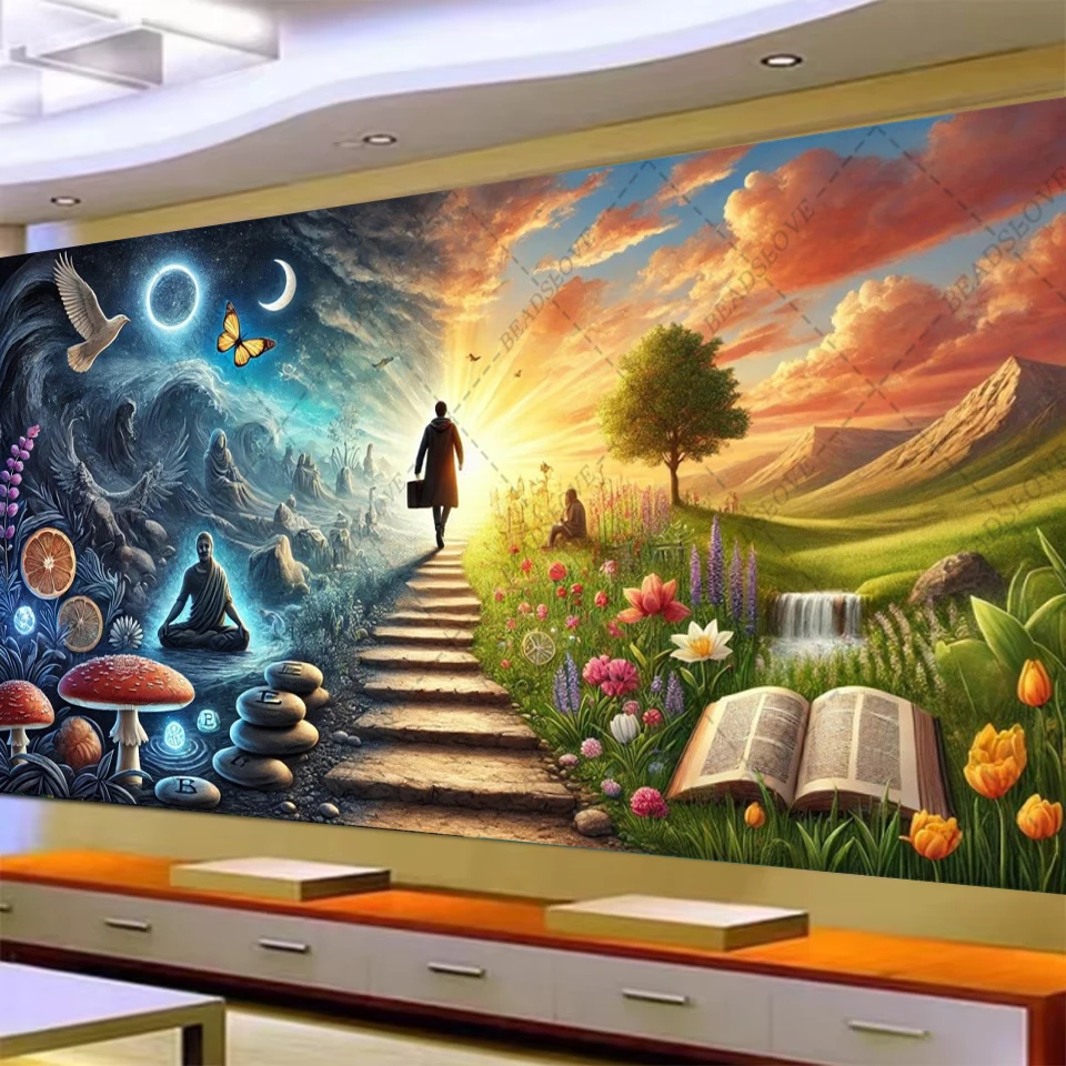 

Beautiful Staircase Scenery 5D Large Diy Diamond Painting Full Sqaure Round Diamonds Mosaic Flower Art Cross Stitch Home Decor