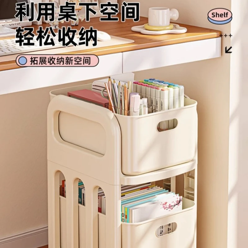 Mobile Multi-layer Under Desk Storage Trolley Cabinet, Household Kids Schoolbag & Book Organizer Cart for Study Room Home Use