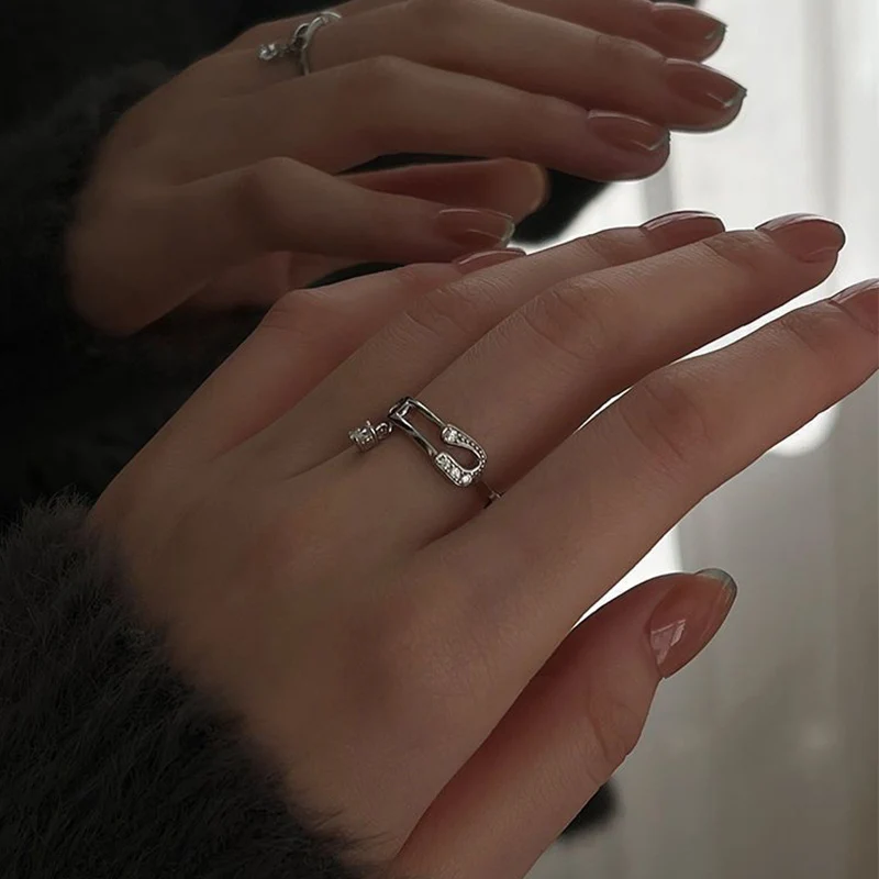 Foxanry Zircon Pendant Pin Geometric Rings For Women New Fashion Simple Creative Personality Party Jewelry Accessories Gifts