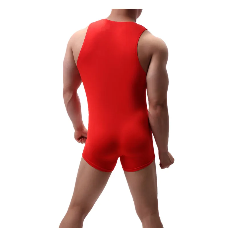 Men\'s Bodysuit Wrestling Singlets Modal Soft Elastic Shapewear Sleeveless Underwear Boxers Briefs Muscle Bulge Pouch Jumpsuit